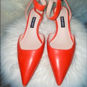 Red kitten heel strappy heels